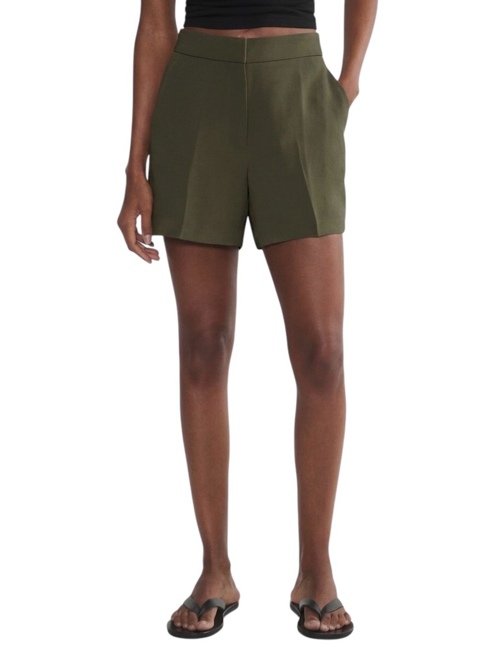 Aritzia The Limitless High-Rise Short Mid-Thigh Dark Olive Green Crepette Sz 2